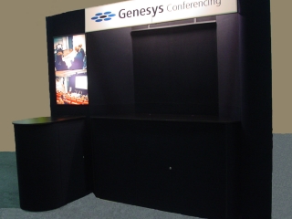 Pre-owned exhibits: 10x10 black portable panel exhibit with light box, counter and header
