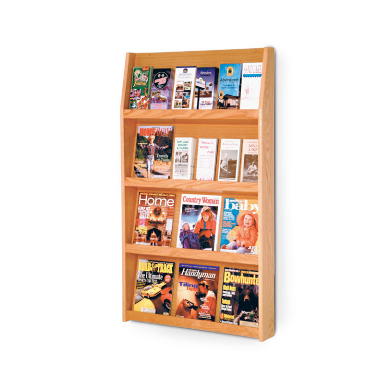 Literature Display Rack, 24Pocket 4Shelf Wooden, Wall Mounted IDEC